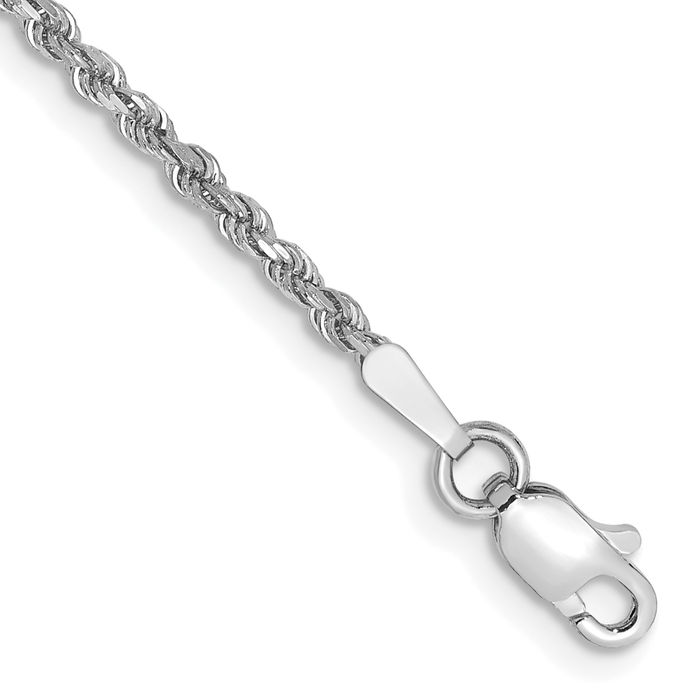 14K Solid White Gold 1.75mm Rope Chain Bracelet - Picture 6 of 39
