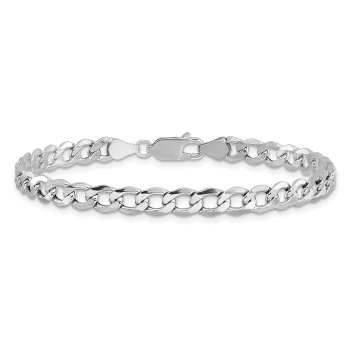 14K Solid White Gold 5.25mm Curb Link Chain Bracelet