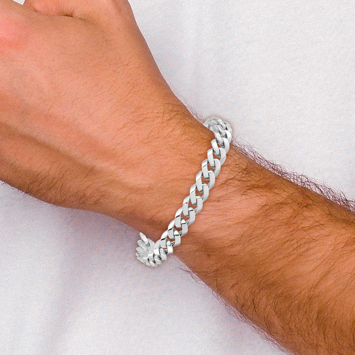 14K Solid White Gold 8.5mm Curb Link Chain Bracelet