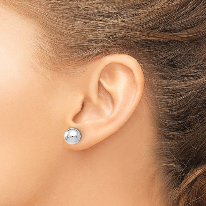 14K Solid White Gold 8mm Ball Stud Earrings