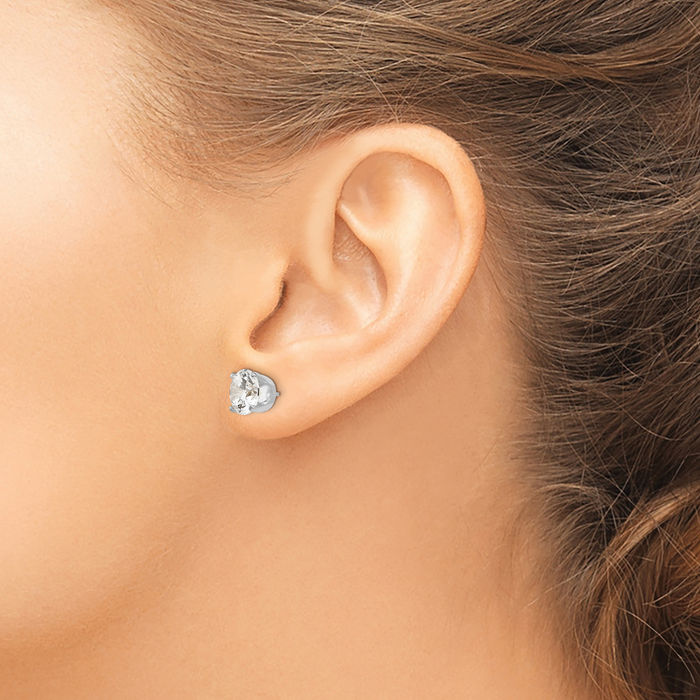 14K Solid White Gold 8mm Cubic Zirconia CZ Stud Earrings