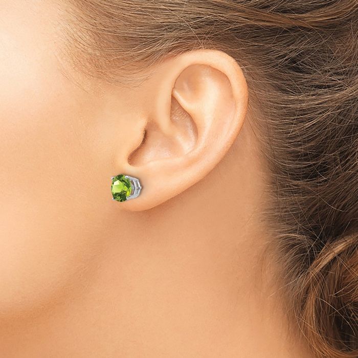 14K Solid White Gold 8mm Green Peridot Studs Gemstone Solitaire Earrings August Birthstone Jewelry