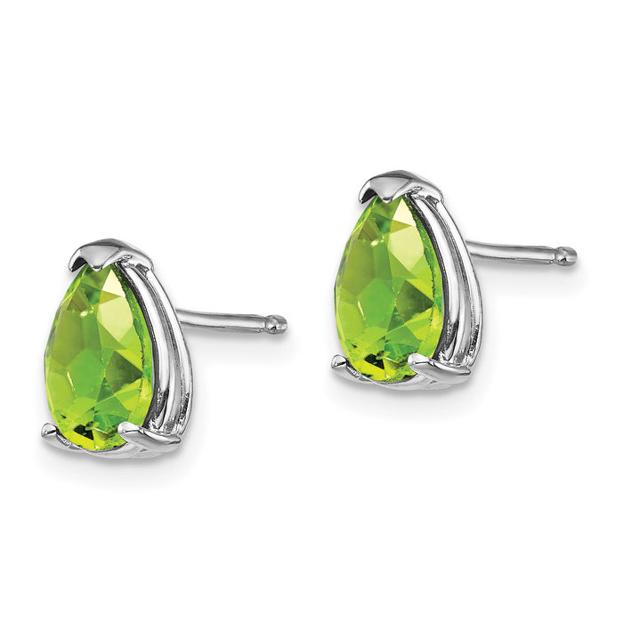 14K Solid White Gold Green Peridot Studs Pear Teardrop Gemstone Solitaire Earrings August Birthstone Jewelry