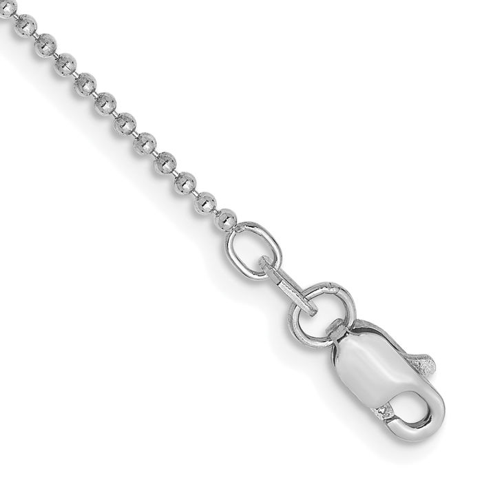 14K Solid White Gold 1.2mm Beaded Ball Chain Anklet Summer Beach Foot Ankle Bracelet