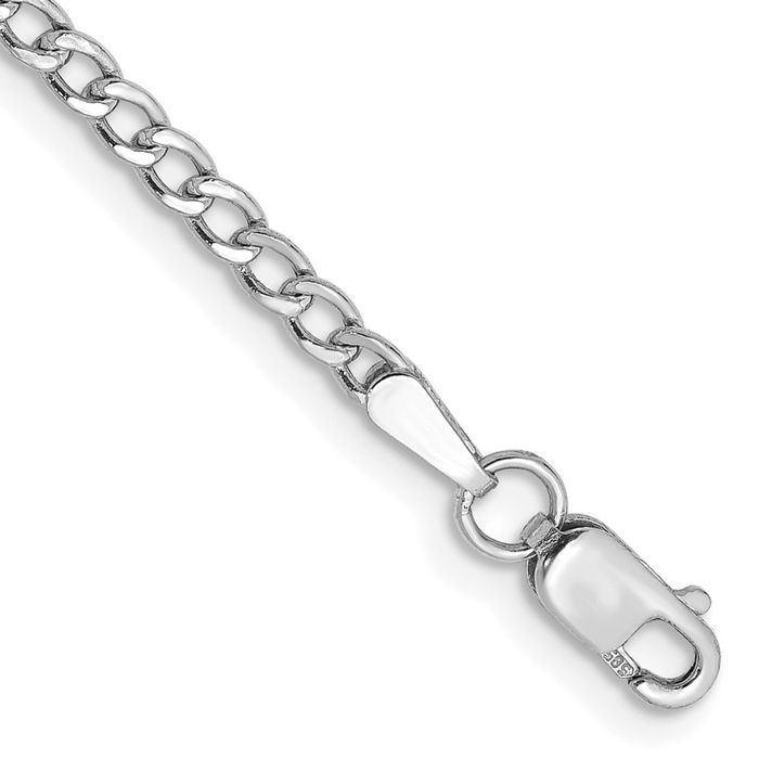 14K Solid White Gold 2.5mm Curb Link Chain Bracelet - Picture 10 of 29