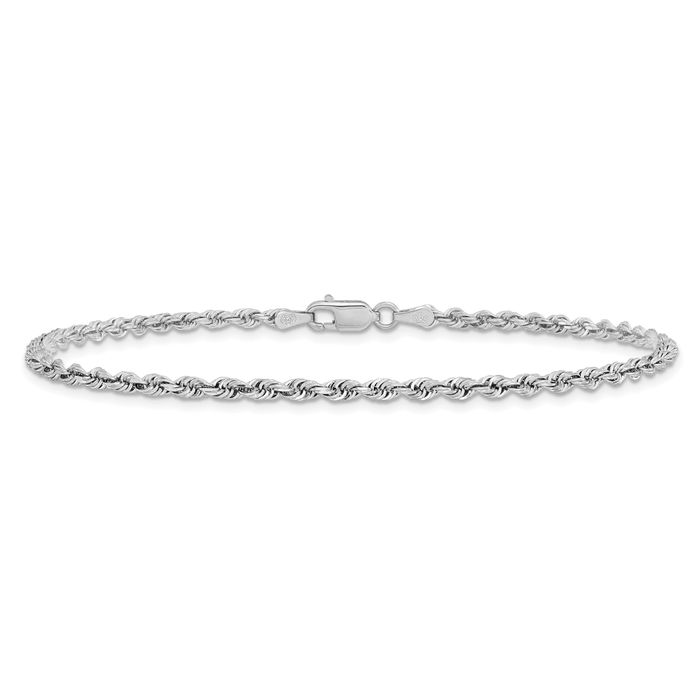 14K Solid White Gold 2mm Quadruple Rope Chain Bracelet