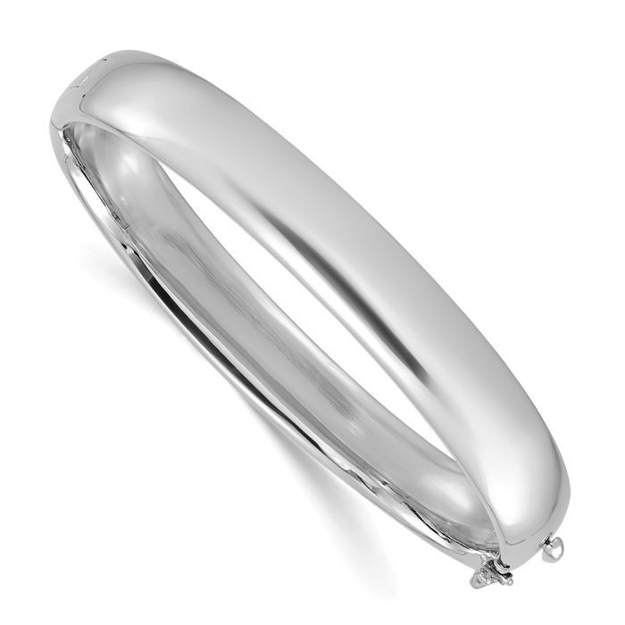 14K Solid White Gold 9.8mm Bangle Bracelet