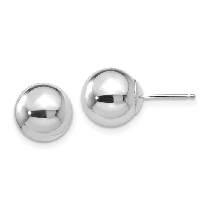 14K Solid White Gold 9mm Ball Stud Earrings