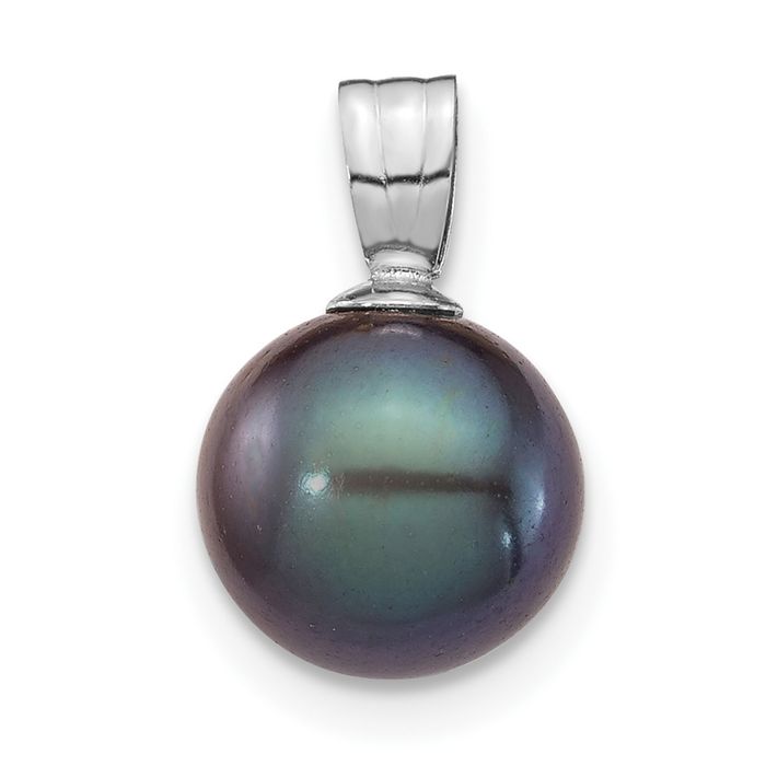 14K Solid White Gold 8mm Black Round Freshwater Cultured Pearl Necklace - Picture 11 of 12