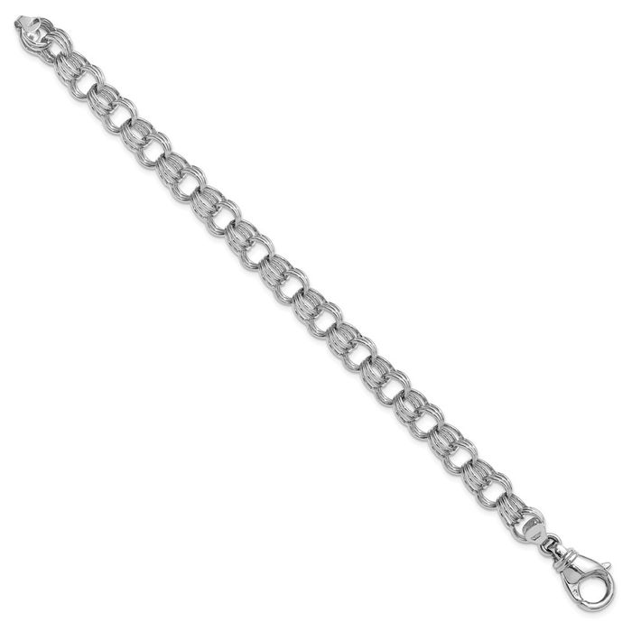 14K Solid White Gold 9mm Triple Link Charm Bracelet