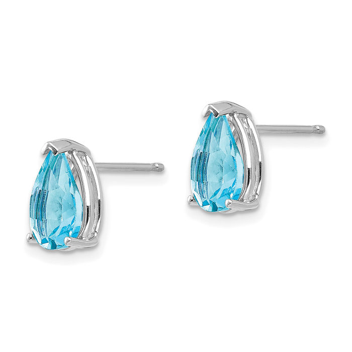 14K Solid White Gold Swiss Blue Topaz Studs Pear Teardrop Gemstone Solitaire Earrings December Birthstone Jewelry