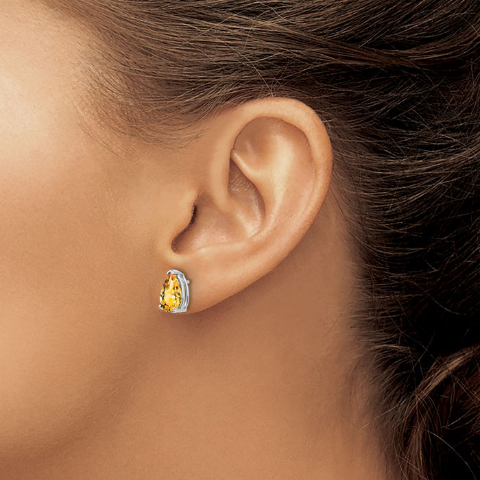 14K Solid White Gold Yellow Orange Citrine Studs Pear Teardrop Gemstone Solitaire Earrings November Birthstone Jewelry