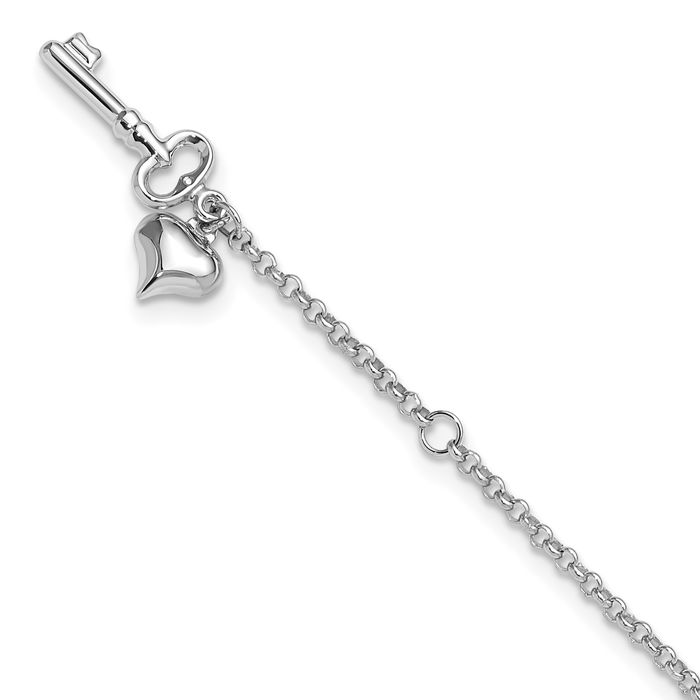 14K Solid White Gold Adjustable Heart Key Anklet Summer Beach Foot Ankle Bracelet