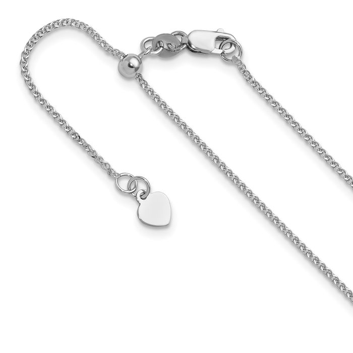 14K Solid White Gold Adjustable 1.2mm Double Curb Link Chain Necklace