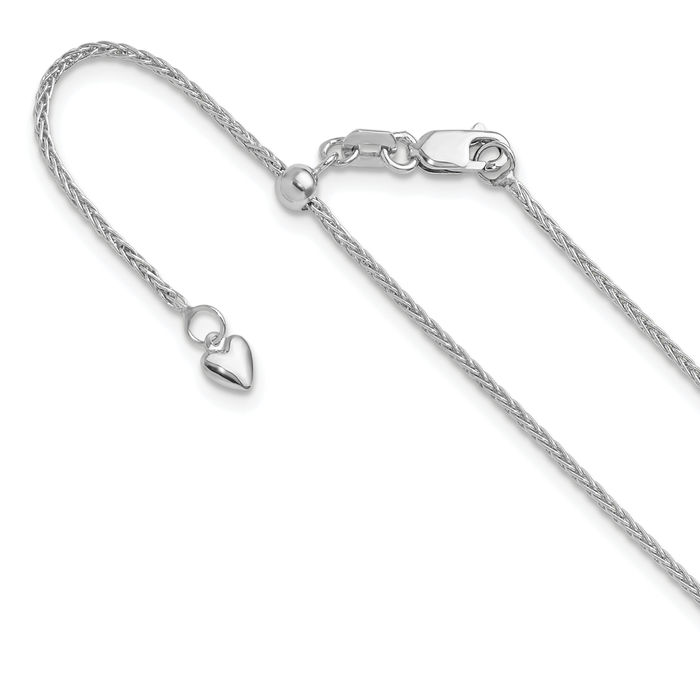 14K Solid White Gold Adjustable 1.4mm Spiga Wheat Link Chain Necklace