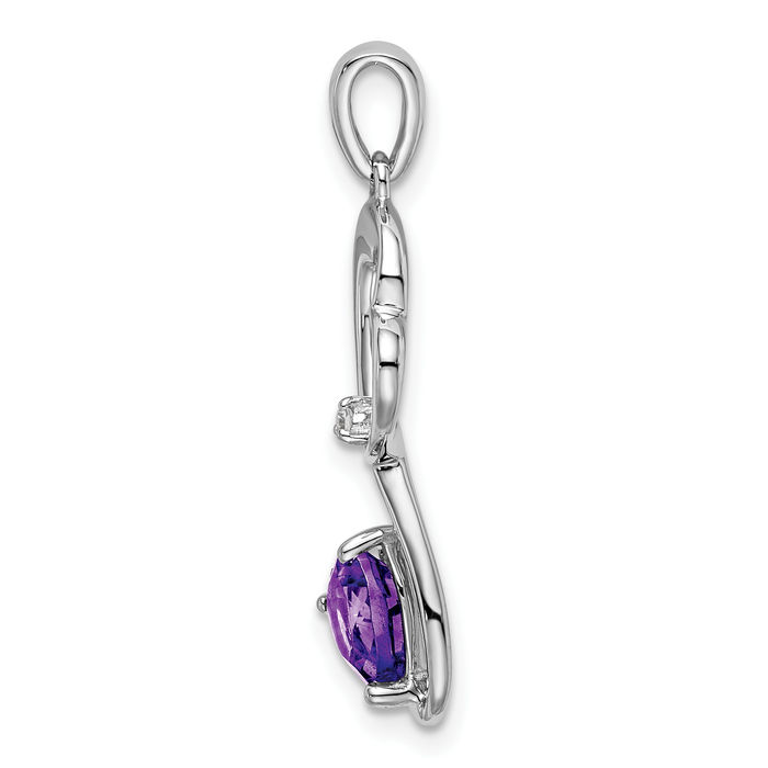 Solid 14K White Gold Heart Amethyst & Diamond on sale Pendant