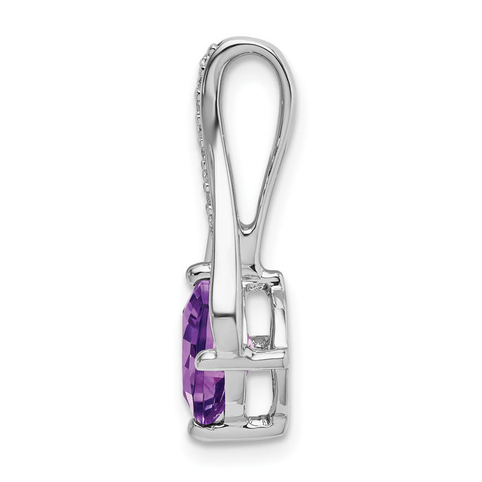 14K Solid White Gold Purple Amethyst Diamond Necklace Charm Gemstone Pendant