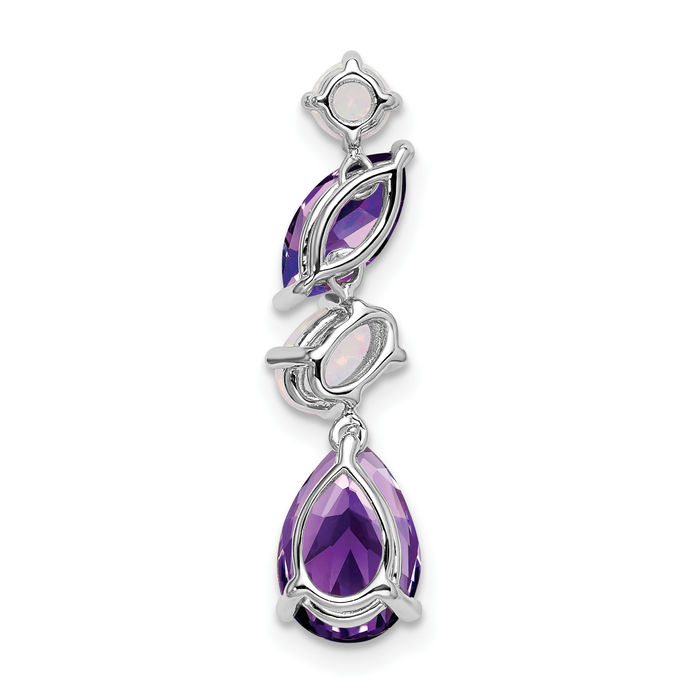 14K Solid White Gold Purple Amethyst Opal Floating Chain Slide Gemstone Pendant Necklace Charm