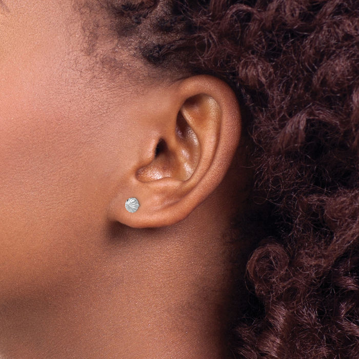 14K Solid White Gold Half Ball Stud Earrings