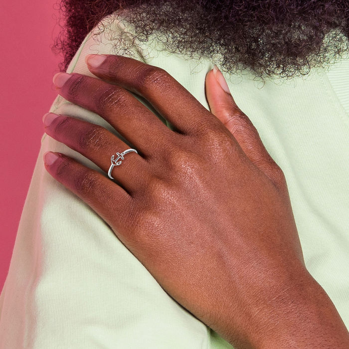 14K Solid White Gold Anchor Mariner Ring