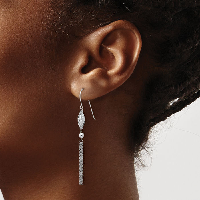 14K Solid White Gold Bead Chain Drop Dangle Earrings