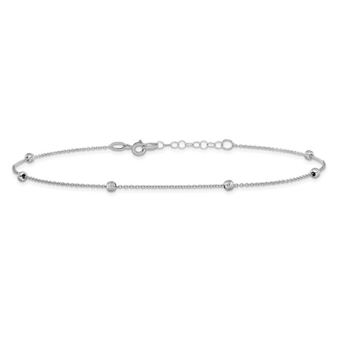 14K Solid White Gold Beaded Anklet Summer Beach Foot Ankle Bracelet