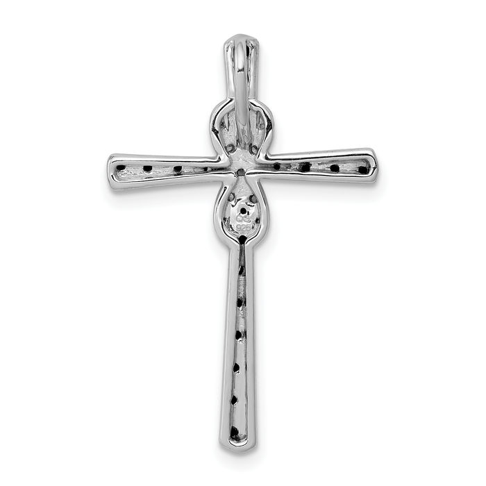 14K Solid White Gold Black Diamond Infinity Twisted Love Knot Symbol Latin Mexican Holy Cross Floating Chain Slide Pendant Necklace Religious Jesus Christ Charm