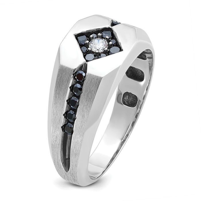 14K Solid White Gold Black Mens Diamond Wedding Band Statement Ring