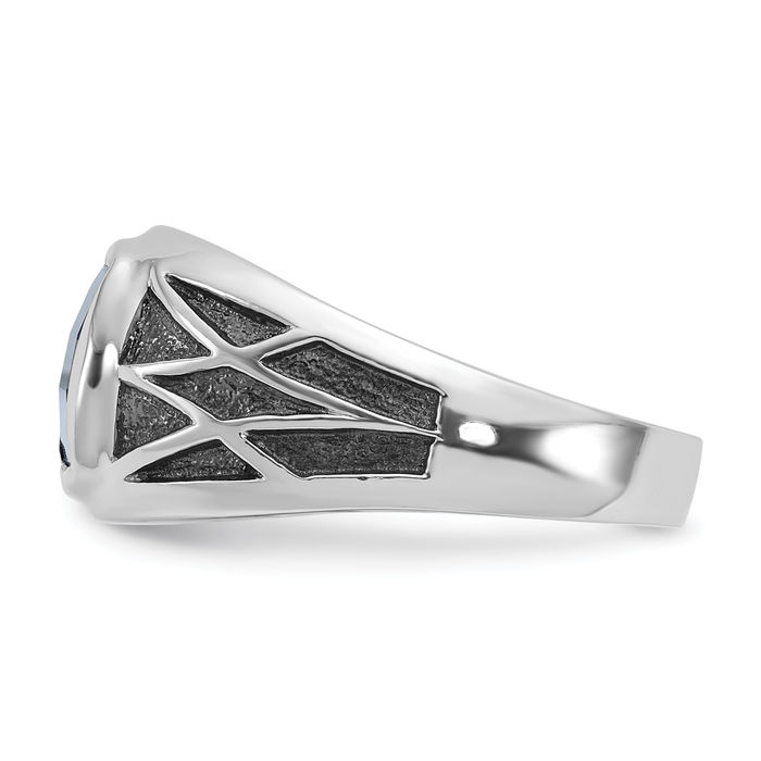 14K Solid White Gold Black Mens Lab Blue Sapphire Statement Ring