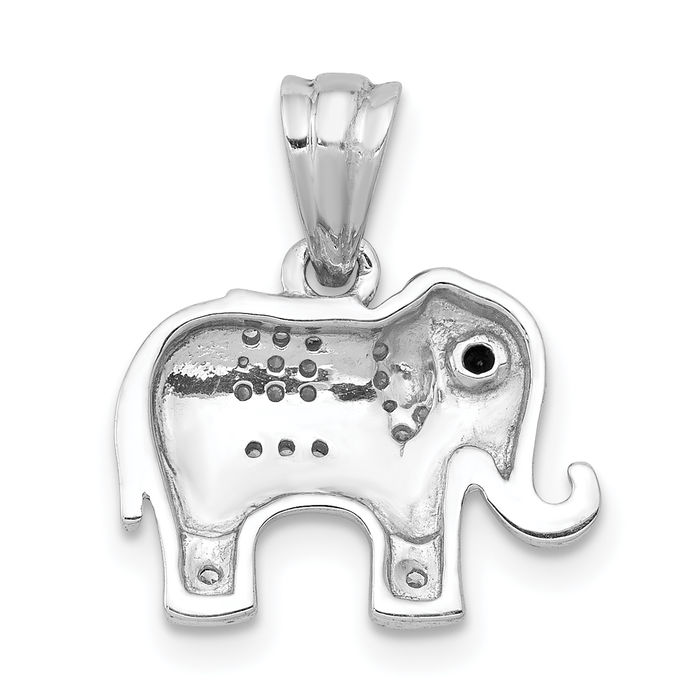 14K Solid White Gold Black Diamond Elephant Necklace Chain Pendant Charm