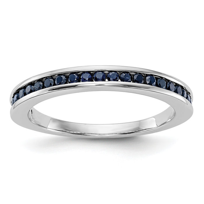 14K Solid White Gold Blue Sapphire Channel Wedding Ring