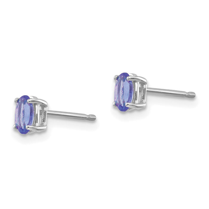 14K Solid White Gold Blue Tanzanite Studs Gemstone Solitaire Earrings December Birthstone Jewelry