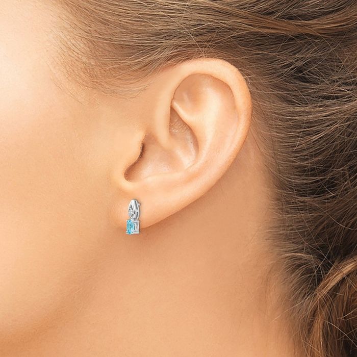 14K Solid White Gold Swiss Blue Topaz Diamond Drop Dangle Earrings December Birthstone Jewelry