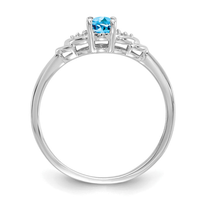 14K Solid White Gold Swiss Blue Topaz Diamond Ring - Picture 11 of 44