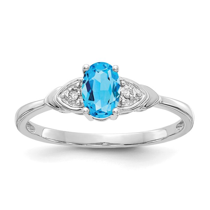14K Solid White Gold Swiss Blue Topaz Diamond Ring - Picture 9 of 44