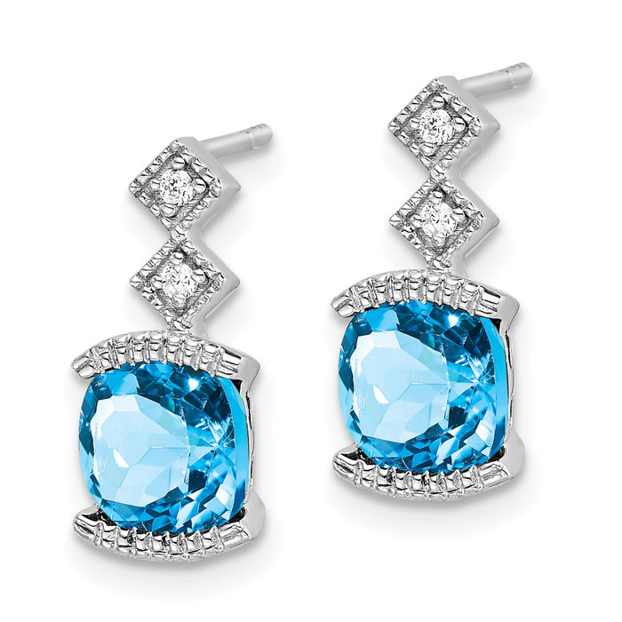 14k Solid White Gold Blue Topaz Dangle Drop Earrings outlet