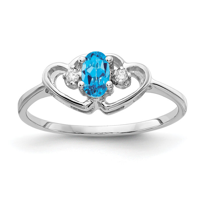 14K Solid White Gold Swiss Blue Topaz Diamond Ring - Picture 9 of 44