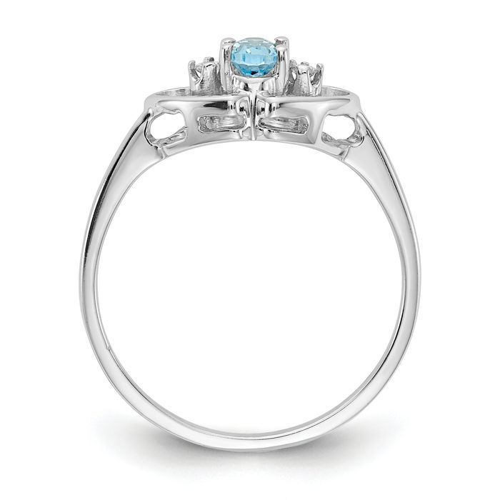 14K Solid White Gold Swiss Blue Topaz Diamond Ring - Picture 11 of 44