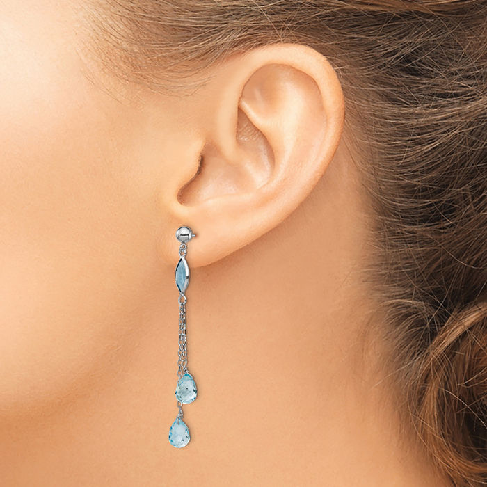 14K Solid White Gold Swiss Sky Blue Topaz Drop Dangle Earrings December Birthstone Jewelry