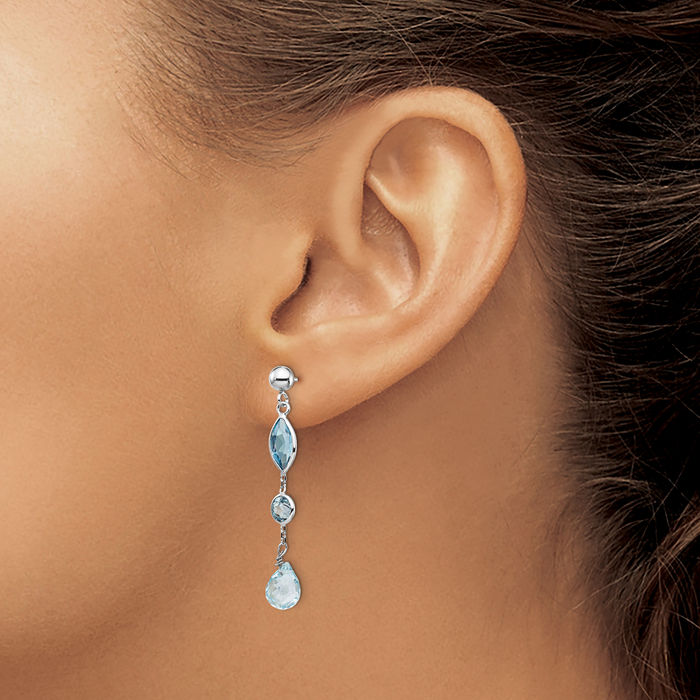 14K Solid White Gold Swiss Sky Blue Topaz Drop Dangle Earrings December Birthstone Jewelry