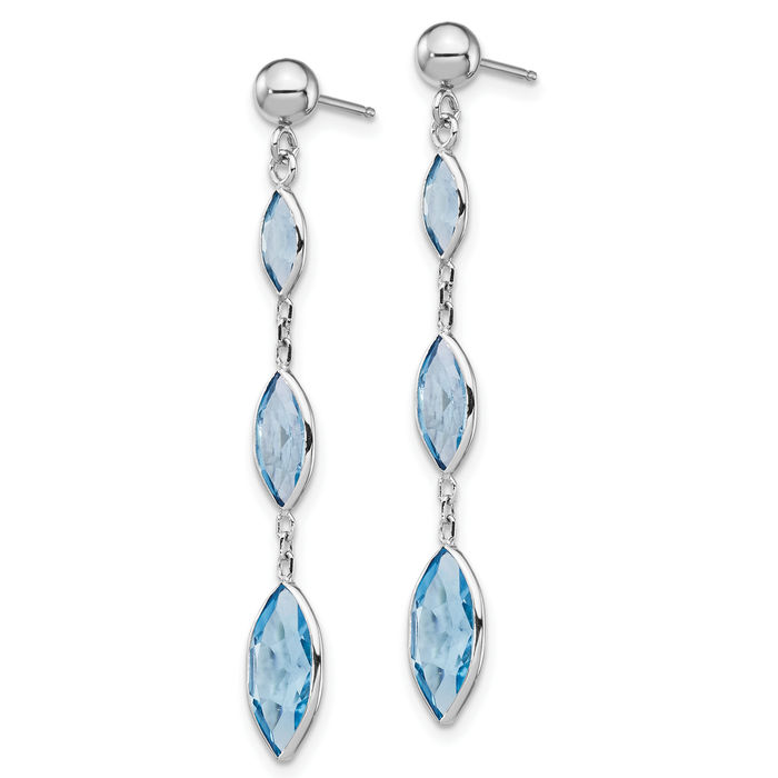 14k Solid White Gold Blue Topaz Dangle Drop top Earrings