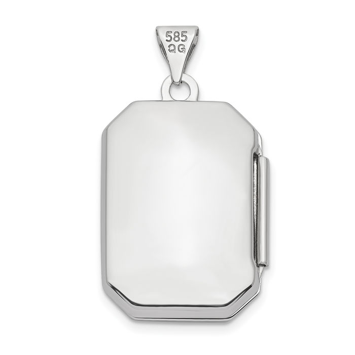 14K Solid White Gold Rectangular Personalized Photo Locket Necklace Picture Pendant Charm