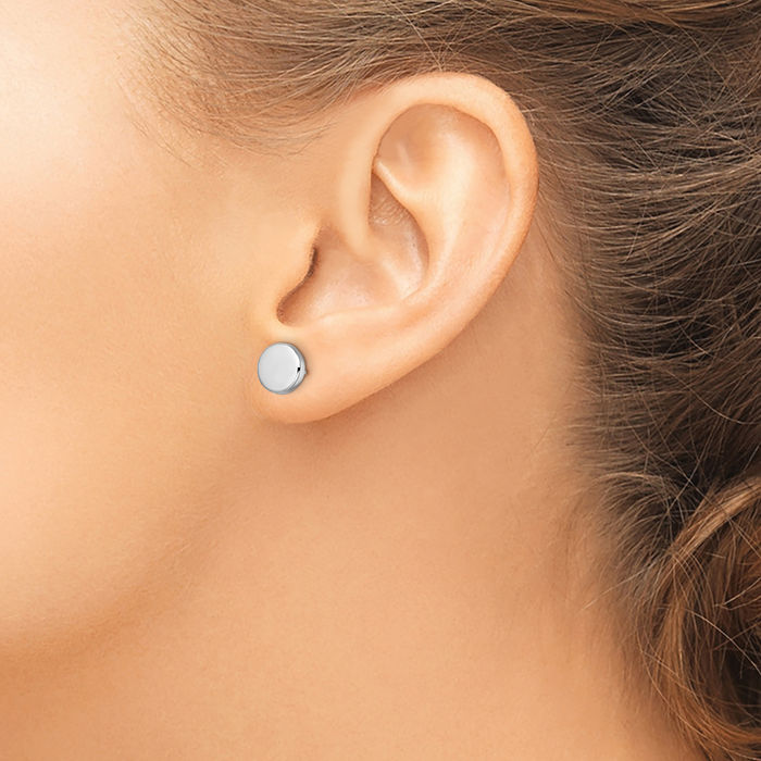 14K Solid White Gold Button Stud Earrings
