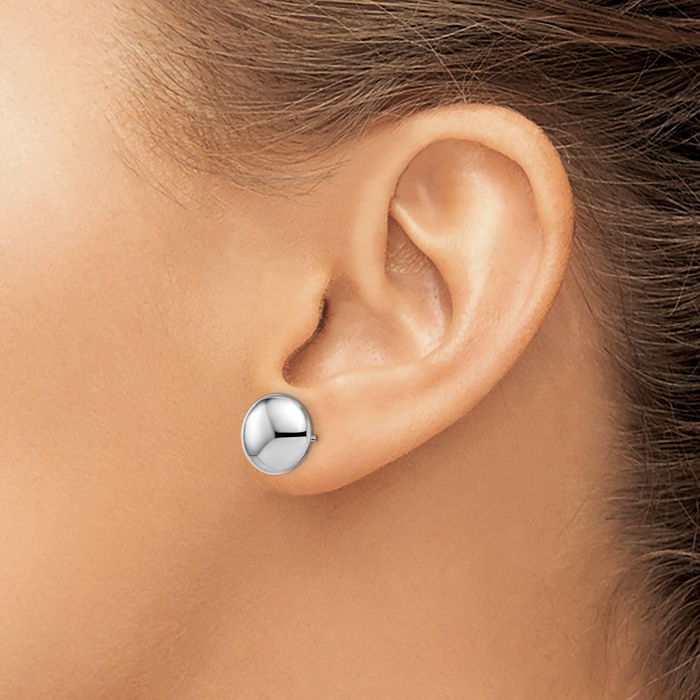 14K Solid White Gold Button Stud Earrings
