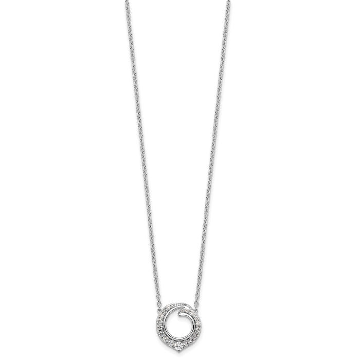 14K Solid White Gold Circle Round Geometric Diamond Necklace Chain