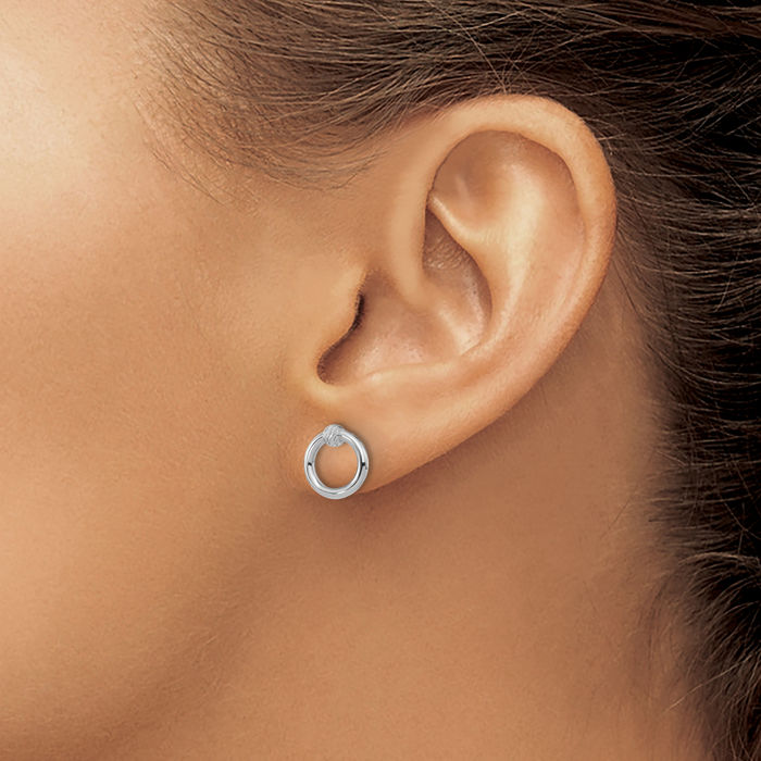 14K Solid White Gold Circle Round Stud Earrings