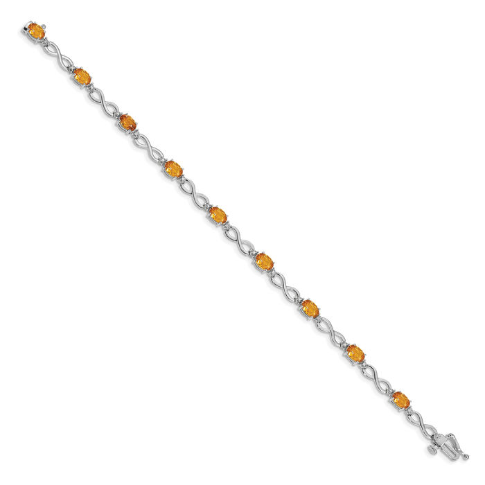 14K Solid White Gold Yellow Orange Citrine Diamond Infinity Twisted Love Knot Symbol Chain Bracelet