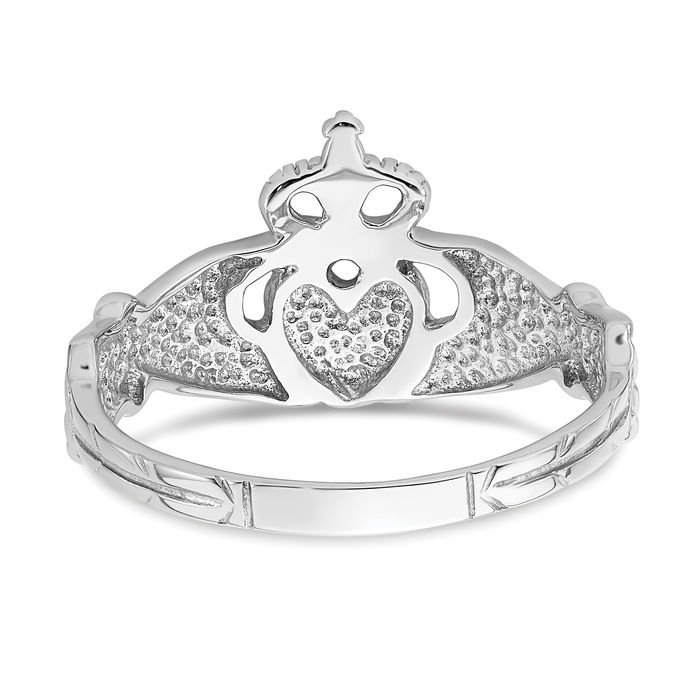 14K Solid White Gold Heart Irish Claddagh Celtic Ring Chunky Dome Statement Band Jewelry