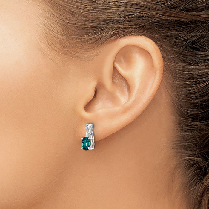 14K Solid White Gold Lab Alexandrite Diamond Drop Dangle Earrings Gemstone Post Push Back June Birthstone Jewelry