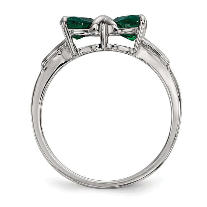 Bague coeur nœud émeraude de laboratoire en or blanc massif 14 carats vendu